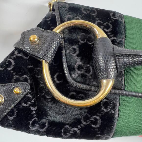 Vintage Gucci Black Velvet Lizard Horsebit Chain Big size - Picture 3 of 10